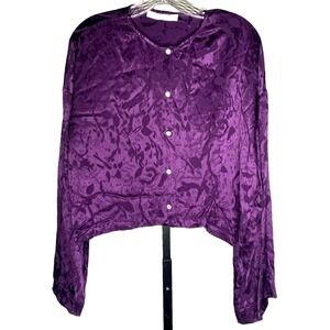 ZARA women's Button Down Blouse cropped‎ Long Sleeve Purple paisley whimsigoth